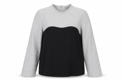 Front view of COS Women Grey Black Colourblock Long Sleeve Zip Blouse UK 12