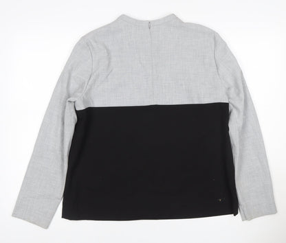 Back view of COS Women Grey Black Colourblock Long Sleeve Zip Blouse UK 12