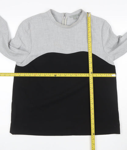 Close-up detail of COS Women Grey Black Colourblock Long Sleeve Zip Blouse UK 12