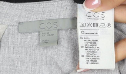 Brand and care label for COS Women Grey Black Colourblock Long Sleeve Zip Blouse UK 12