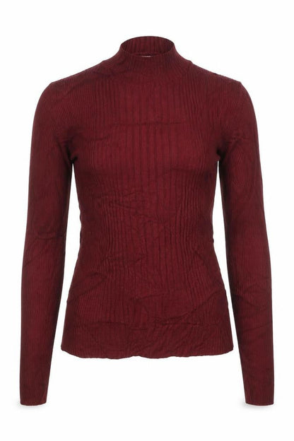 Pull&Bear Women Red M Ribbed Mock Neck Slim Knit Pullover Jumper