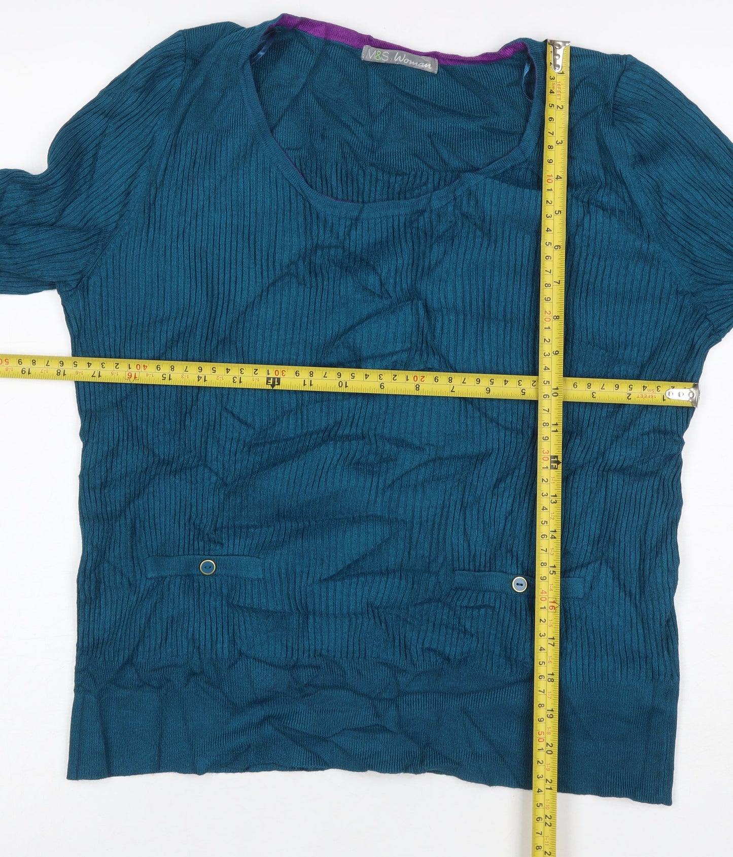 Marks & Spencer Women’s Blue UK 20 Rib Knit Long Sleeve Tunic Jumper