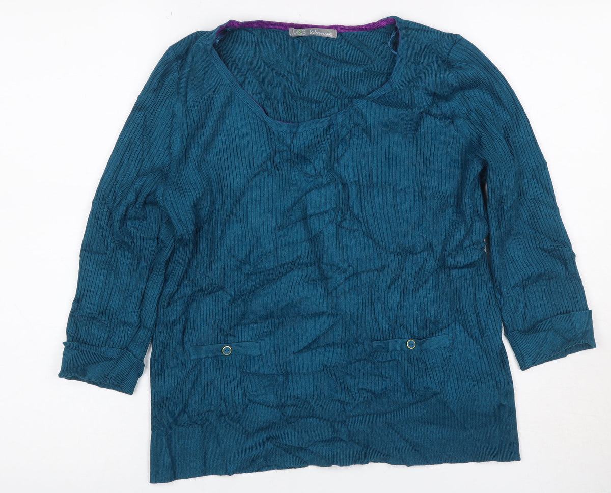 Marks & Spencer Women’s Blue UK 20 Rib Knit Long Sleeve Tunic Jumper