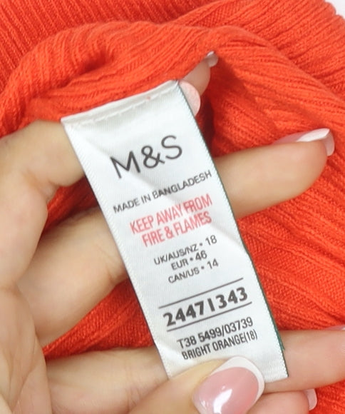 Marks & Spencer Women Orange UK 18 Ribbed Roll Neck Pullover Jumper