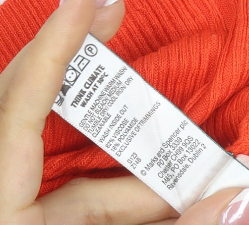 Marks & Spencer Women Orange UK 18 Ribbed Roll Neck Pullover Jumper