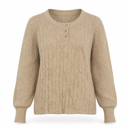 Per Una Women Beige S Cable Knit Cotton Blend Henley Jumper