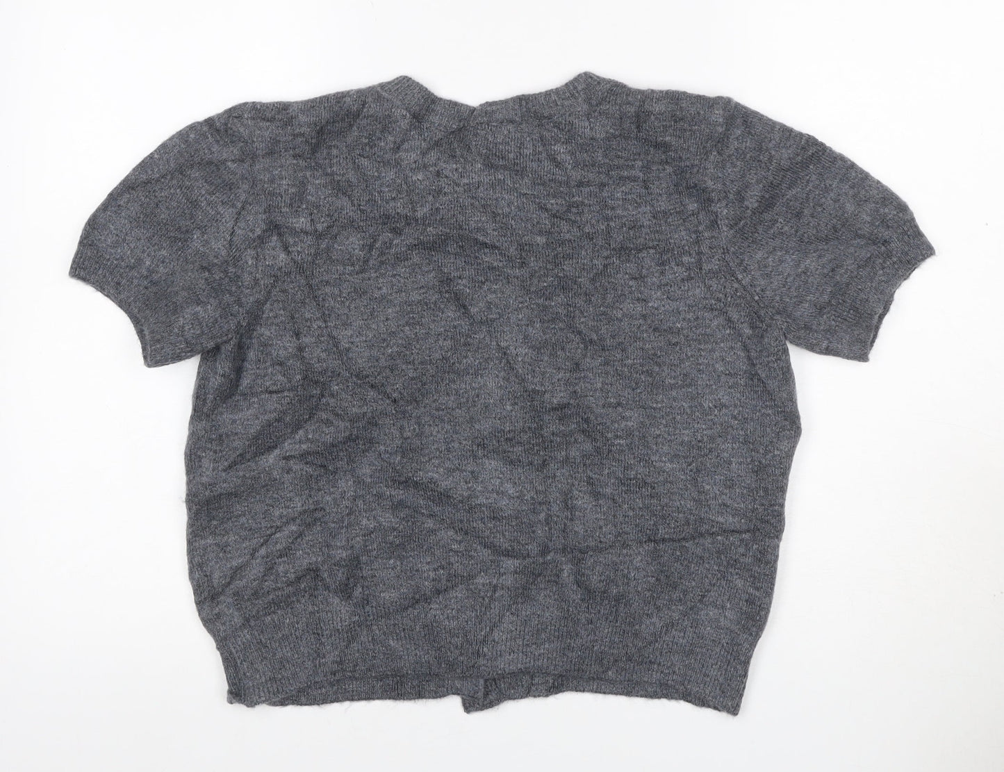 Marks & Spencer Women Grey M Beaded Rhinestone Short Sleeve Cardigan