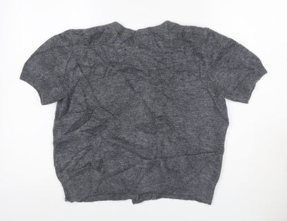 Marks & Spencer Women Grey M Beaded Rhinestone Short Sleeve Cardigan