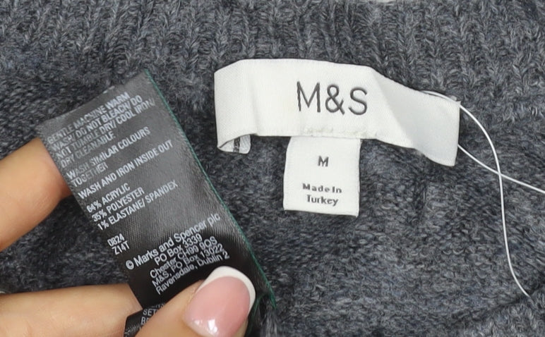 Marks & Spencer Women Grey M Beaded Rhinestone Short Sleeve Cardigan