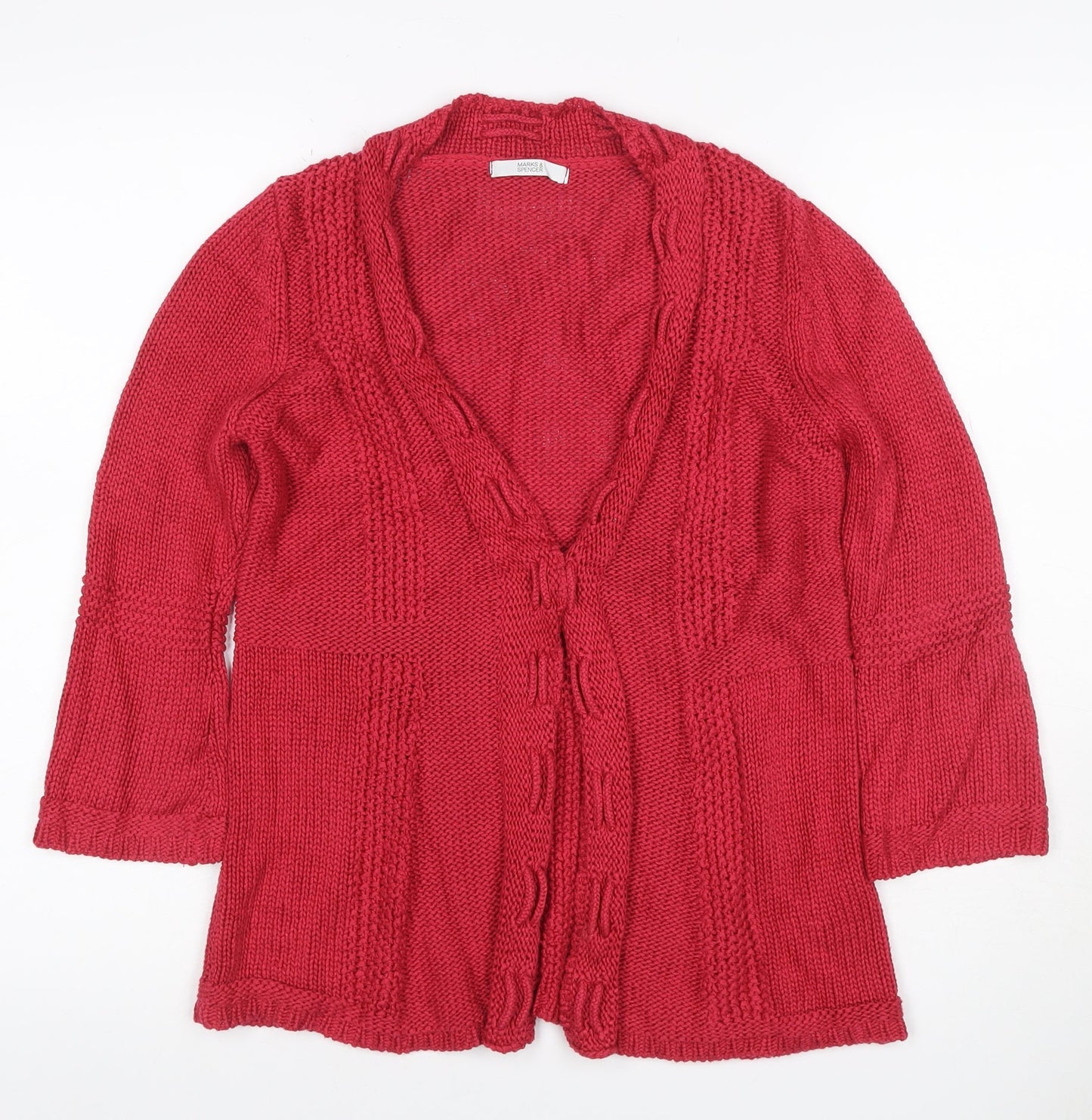 Marks & Spencer Women Red UK 12 Open Cable Knit Cotton Cardigan