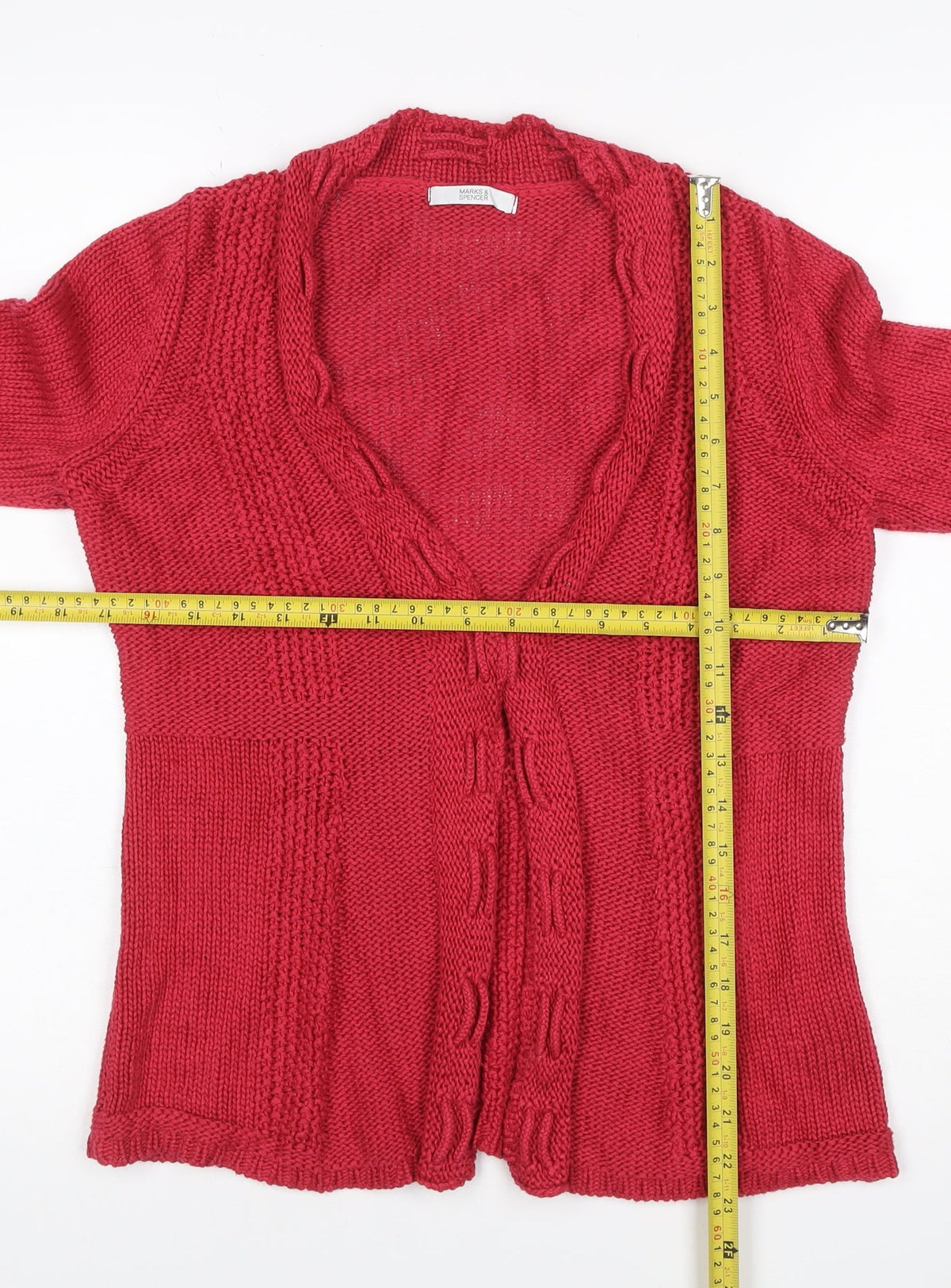 Marks & Spencer Women Red UK 12 Open Cable Knit Cotton Cardigan