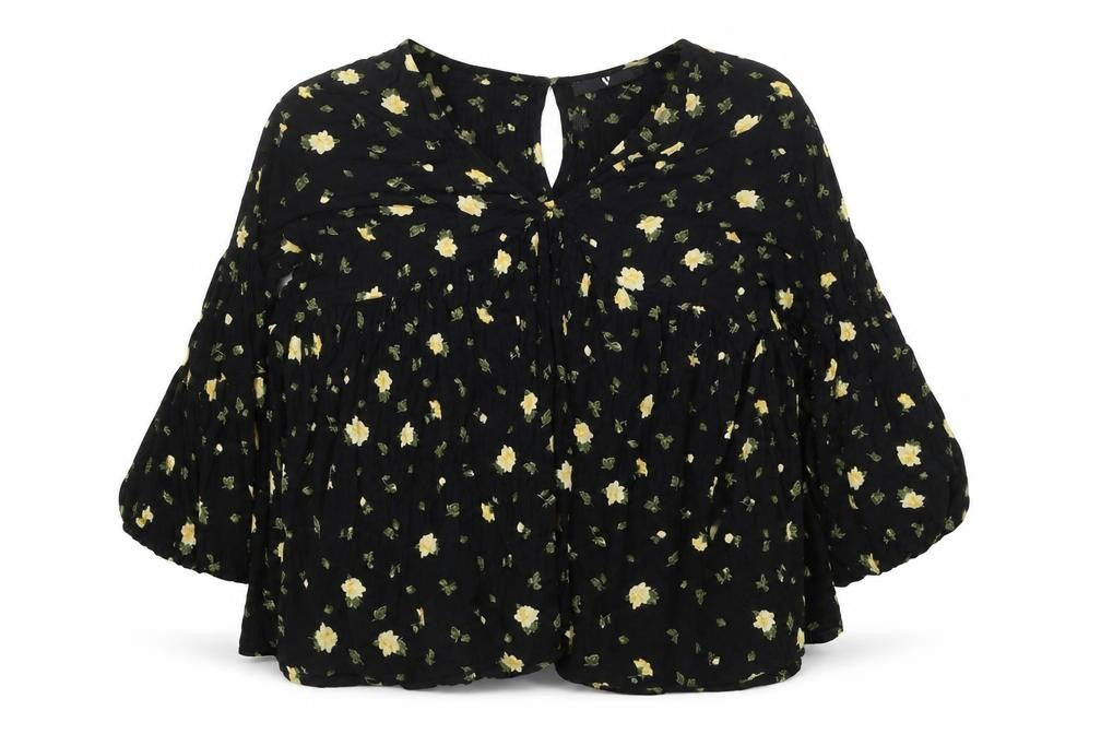 V by Very Women’s Black Floral Balloon Sleeve Blouse UK 20