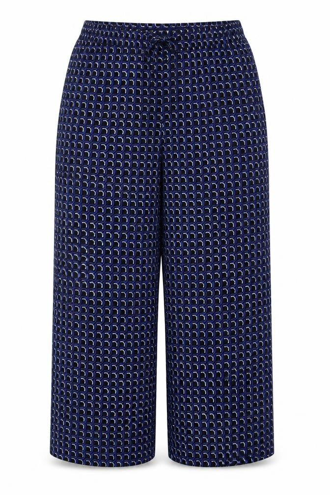 Marks & Spencer Women Blue Geometric Wide-Leg Trousers UK 22 Short