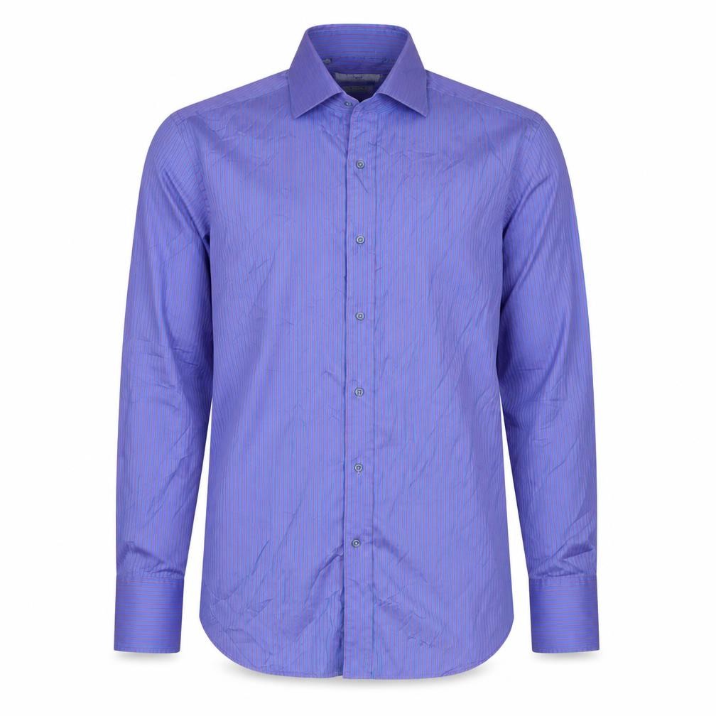 Next Men's Blue Pink Striped 16.5 Tailored Fit Cotton Shirt