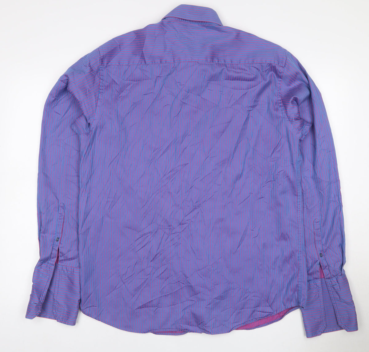 Next Men's Blue Pink Striped 16.5 Tailored Fit Cotton Shirt