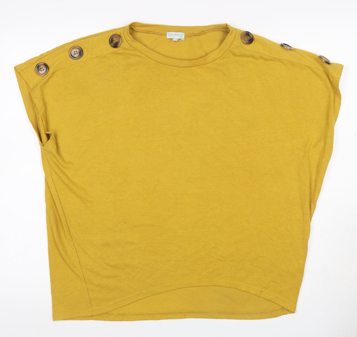 Blue Vanilla Women Yellow S/M Button Shoulder Jersey Top