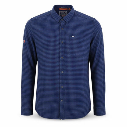 Superdry Men Blue Check Cotton Button-Up Shirt XL Long Sleeve