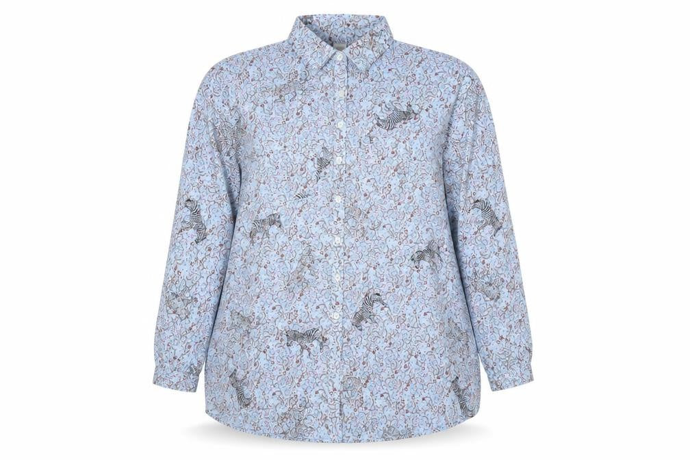 Cotton Traders Women Blue Size 20 Floral Zebra Cotton Button-Up Shirt