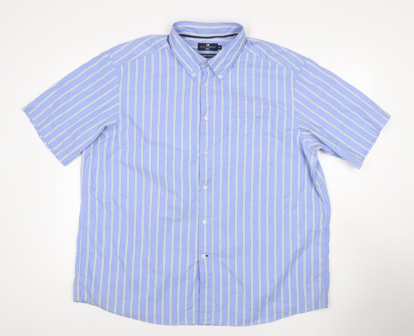 Marks & Spencer Men Blue Stripe Button Down Shirt 2XL Short Sleeve