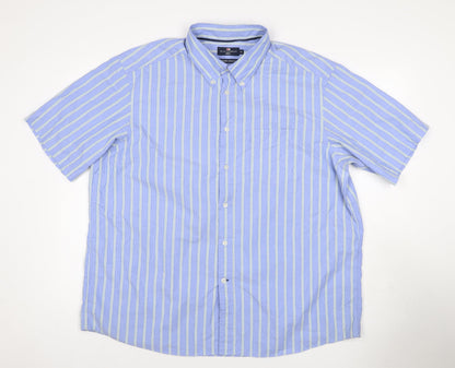 Marks & Spencer Men Blue Stripe Button Down Shirt 2XL Short Sleeve