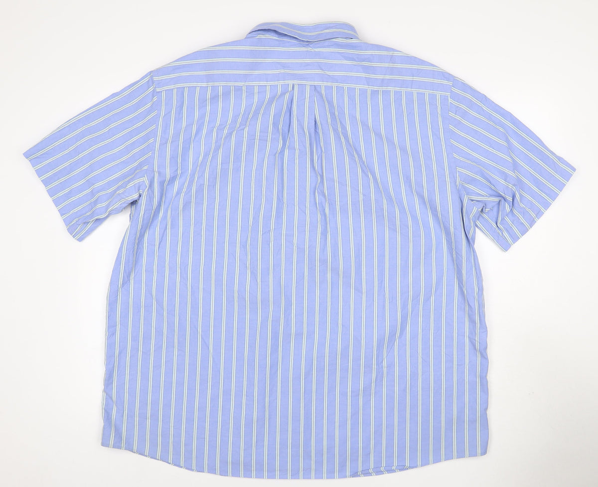 Marks & Spencer Men Blue Stripe Button Down Shirt 2XL Short Sleeve