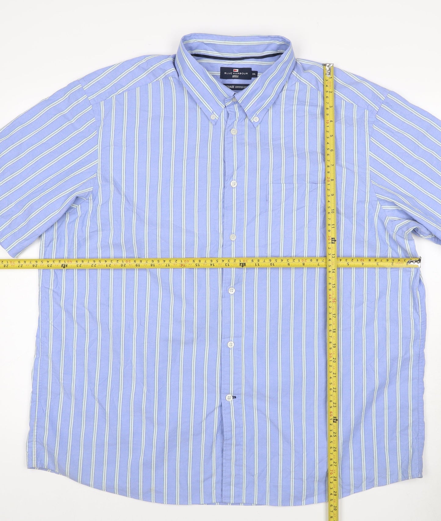 Marks & Spencer Men Blue Stripe Button Down Shirt 2XL Short Sleeve