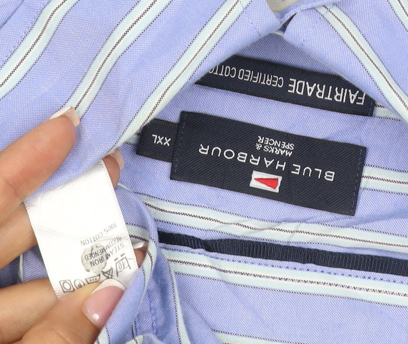 Marks & Spencer Men Blue Stripe Button Down Shirt 2XL Short Sleeve