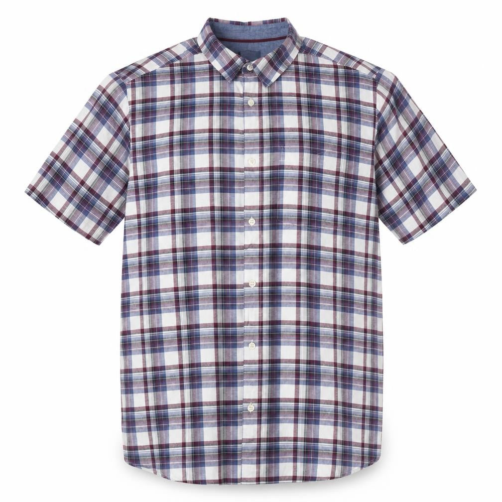 Sandstone by M&Co Men's Blue Check Cotton Short Sleeve Button-Up Shirt XL