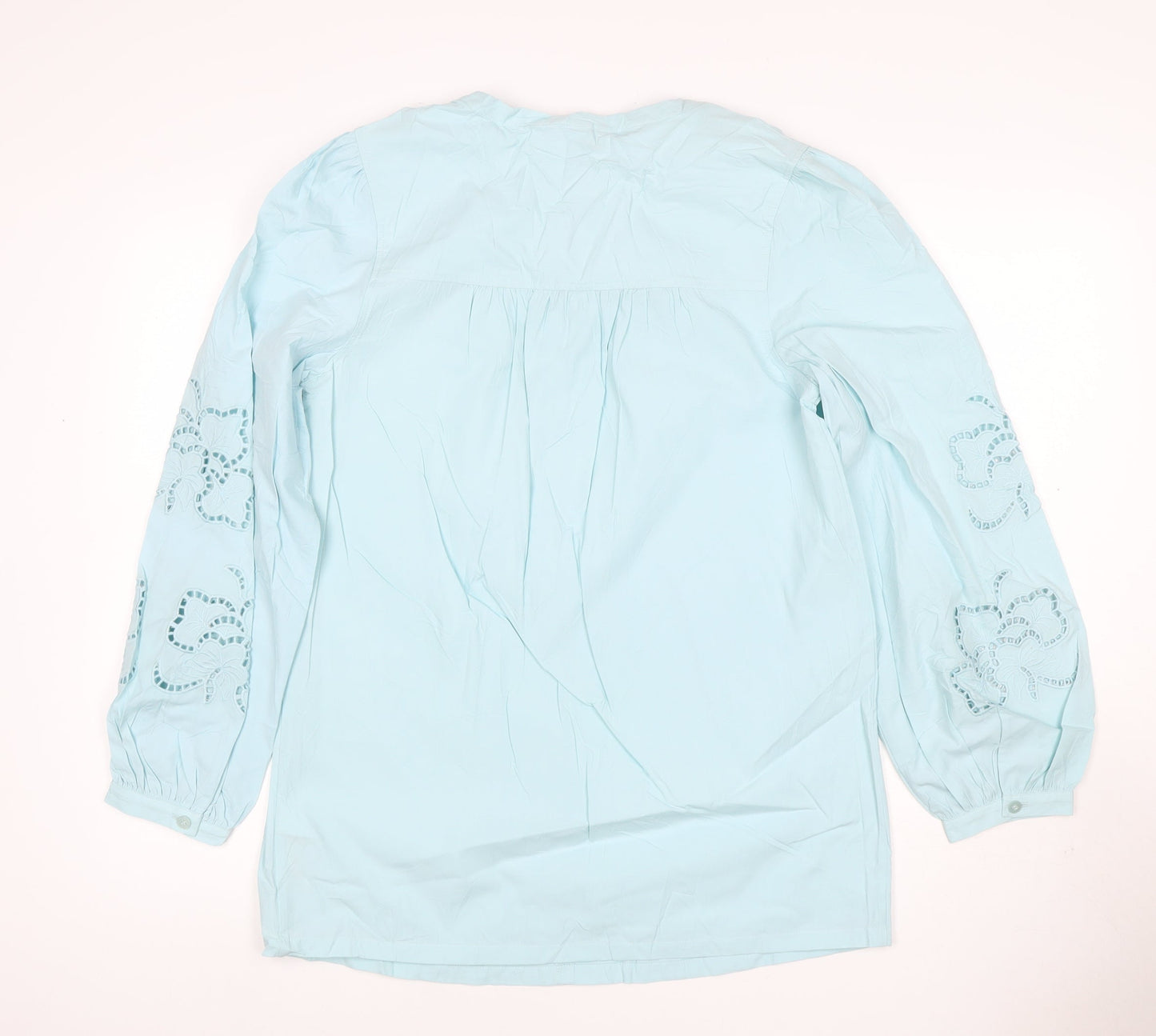 Marks & Spencer Women Blue Size 10 Cotton Embroidered Long Sleeve Tunic Blouse