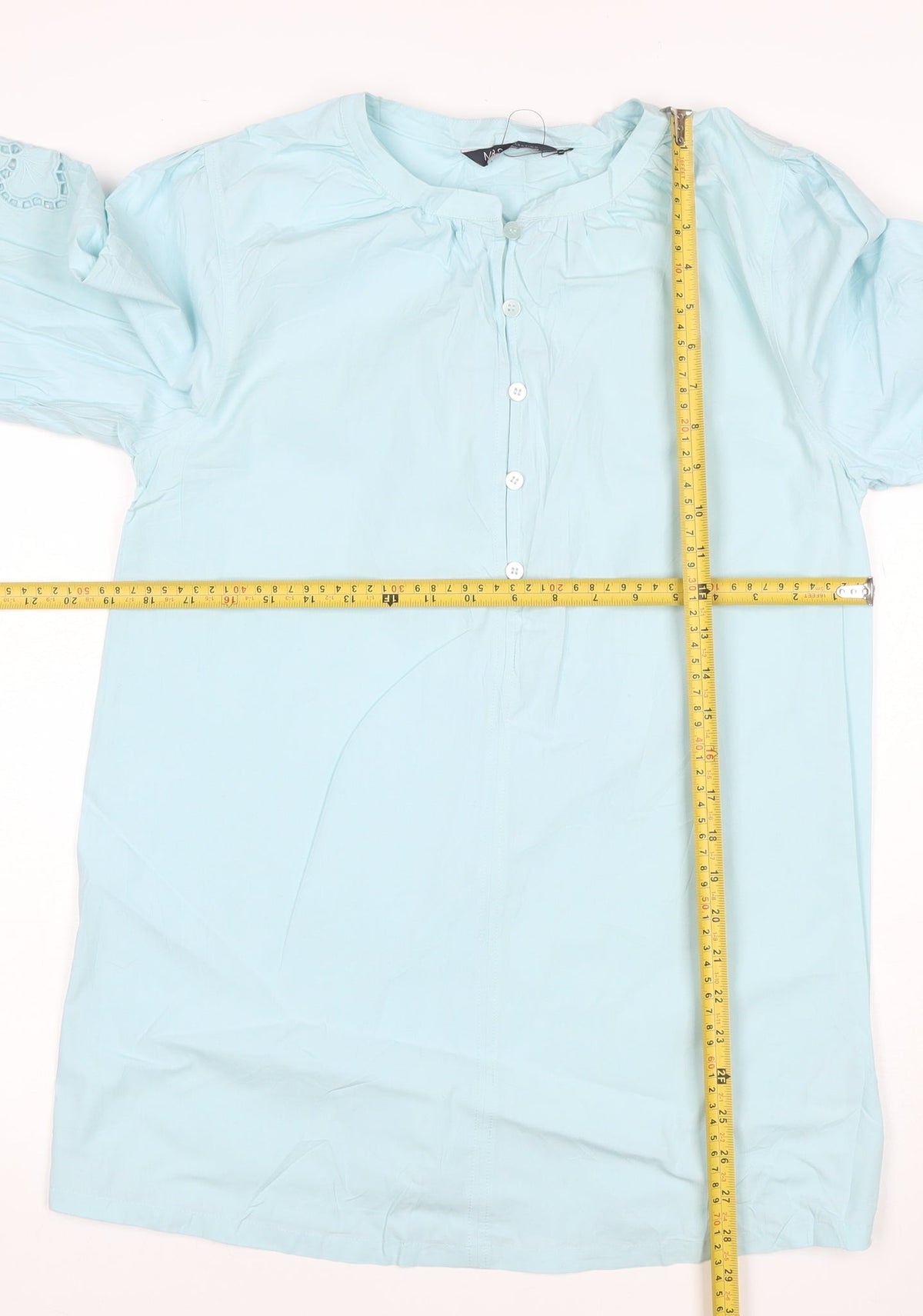 Marks & Spencer Women Blue Size 10 Cotton Embroidered Long Sleeve Tunic Blouse