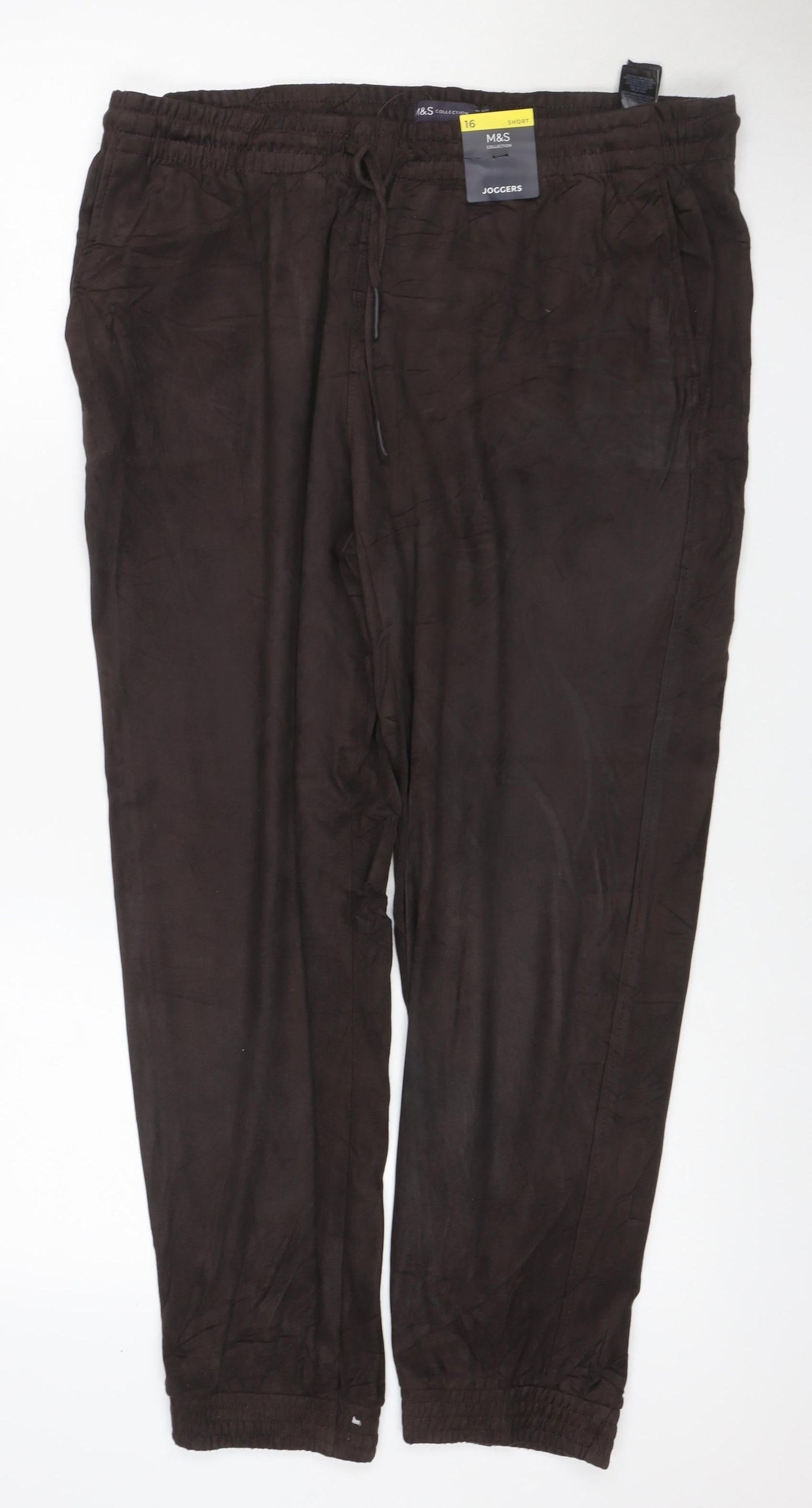 Marks & Spencer Women Brown Size 16 Short Stretch Jogger Trousers