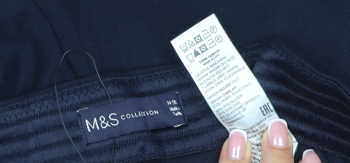 Marks & Spencer Women’s Blue Size 14 Wide Leg Stretch Smart Trousers