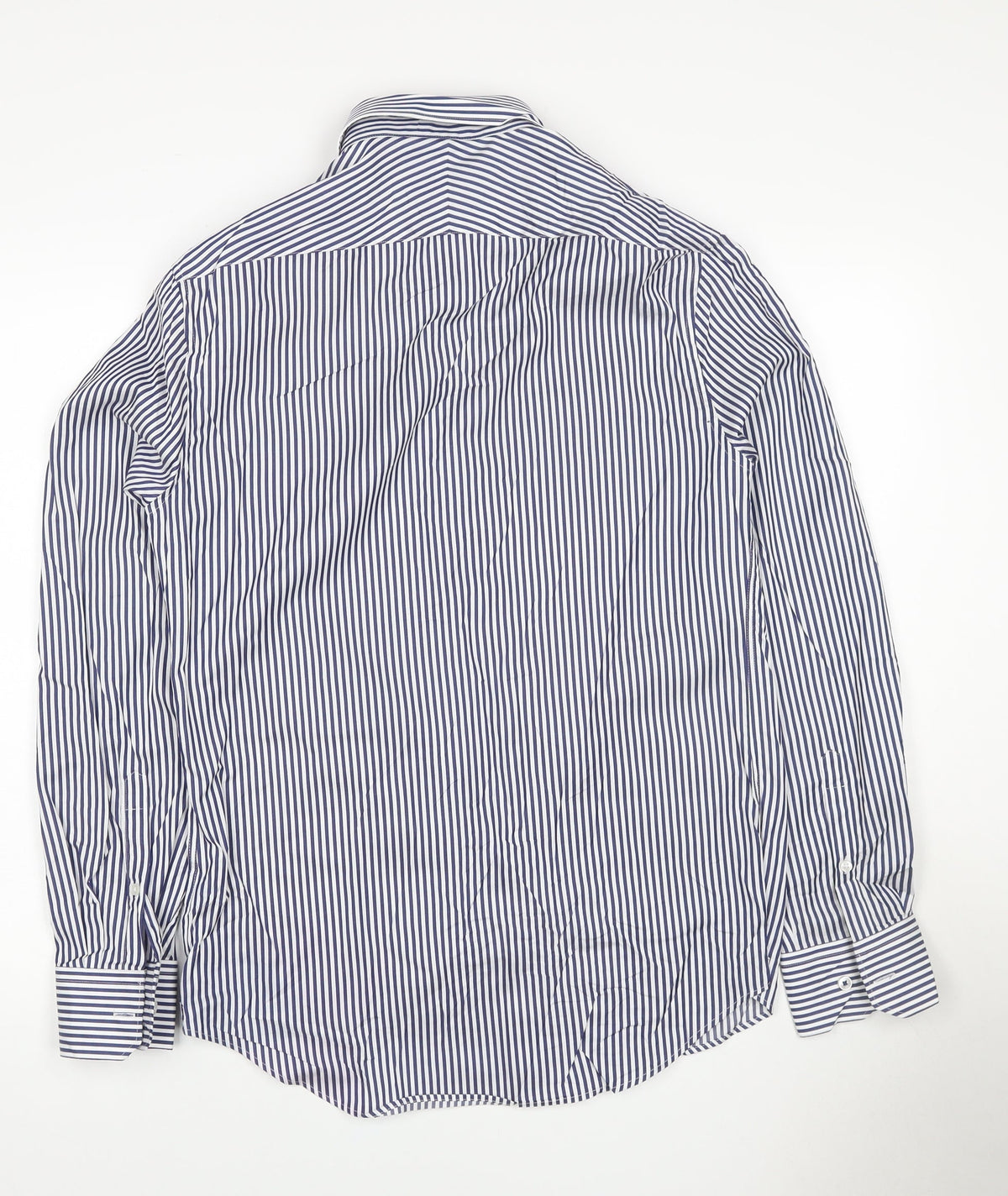 Marks & Spencer Sartorial Men Blue Stripe Slim Fit Cotton Shirt 15 Long Sleeve