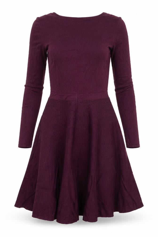 Oasis Women Purple XS Fit & Flare Knit V-Neck Long Sleeve Dress