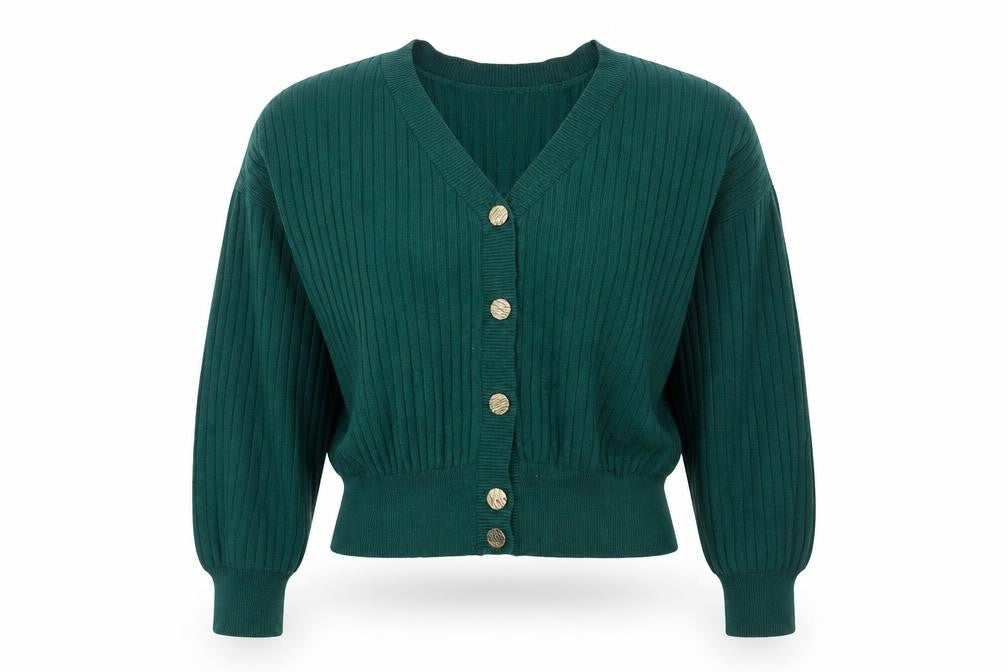 Apricot Women Green UK 8 Rib Knit V-Neck Button Cardigan