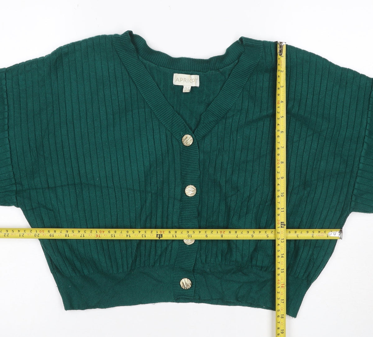 Apricot Women Green UK 8 Rib Knit V-Neck Button Cardigan
