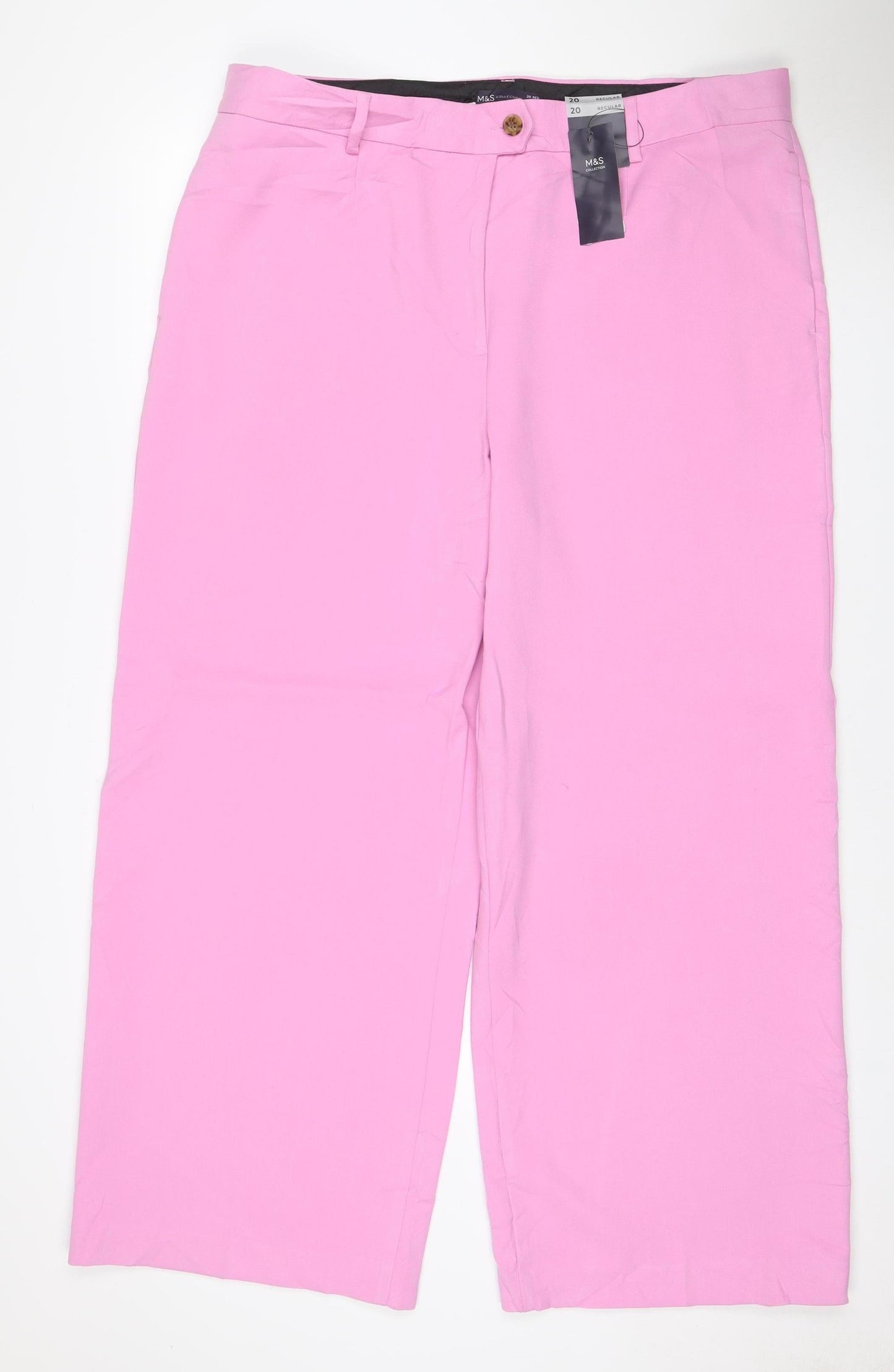 Marks & Spencer Women’s Pink Size 20 Regular Wide Leg Tailored Trousers