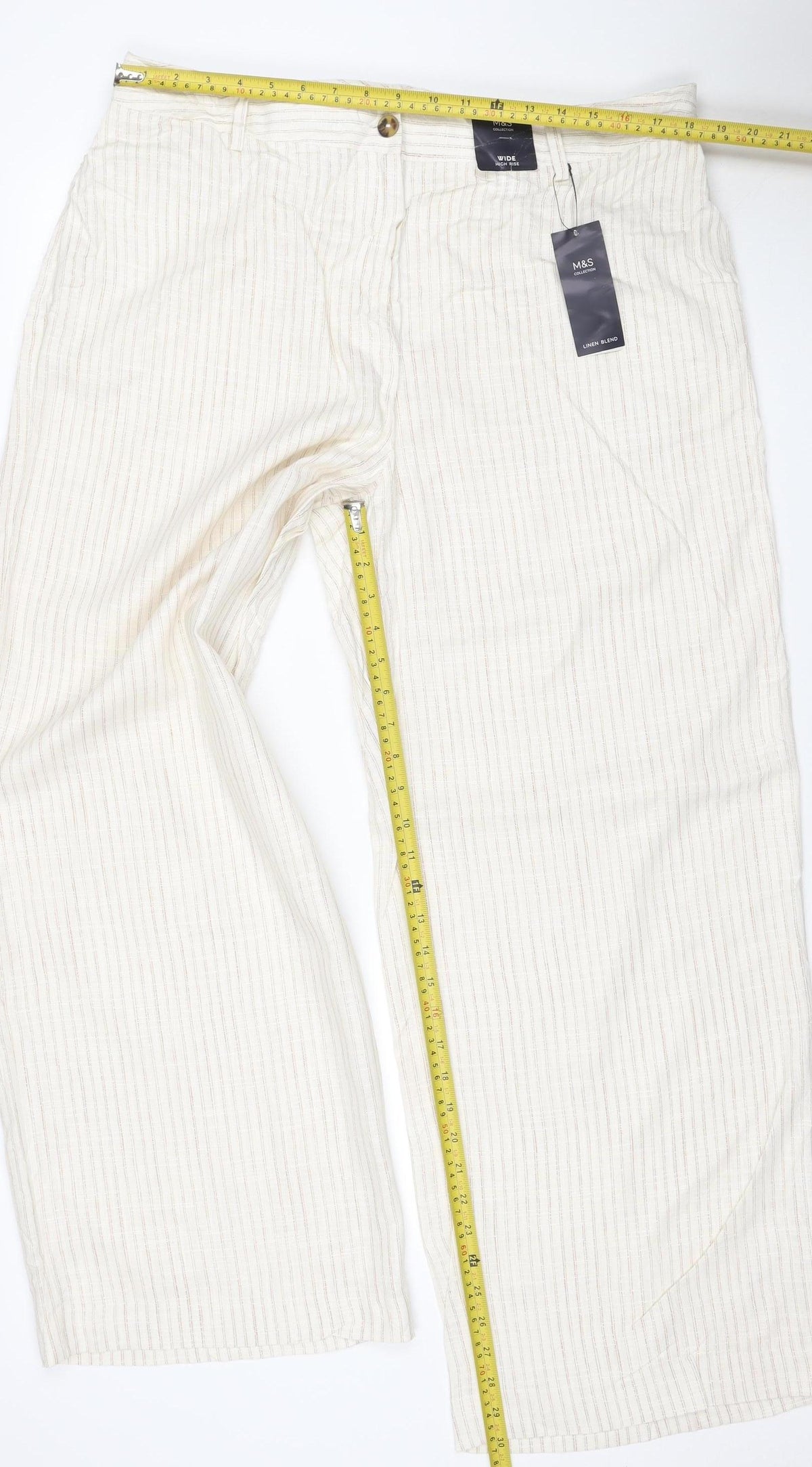 Marks & Spencer Women Ivory Stripe Wide Leg Trousers UK 18 Regular