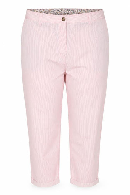 Marks & Spencer Women Pink Striped Cotton Stretch Chino Trousers Size 20