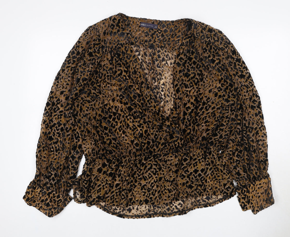 Marks & Spencer Women Brown Leopard Print Wrap Blouse Size 20