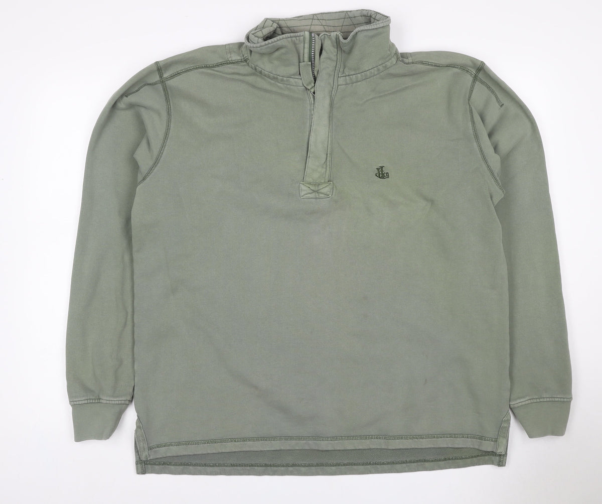 Lazy Jacks Men Green L 1/4 Zip High Neck Logo Sweatshirt