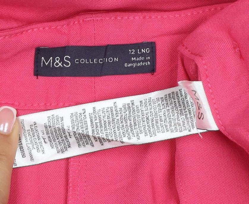 Marks & Spencer Women’s Pink Size 12 Long Wide-Leg Trousers