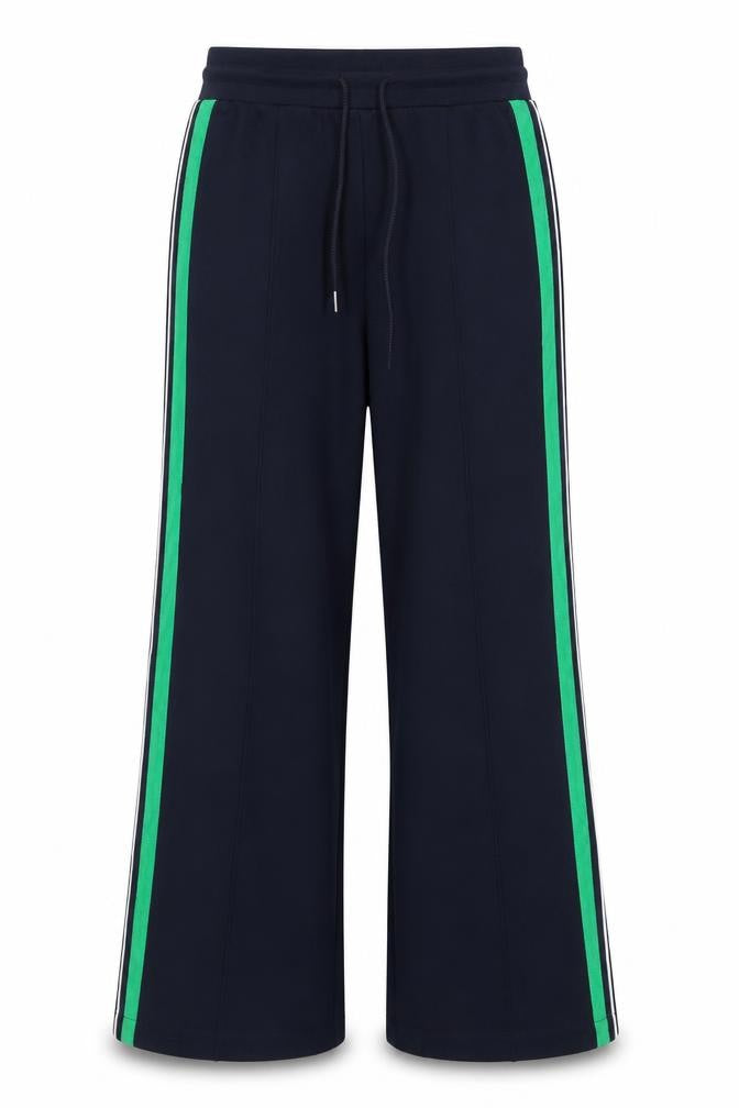 Marks & Spencer Women Blue UK 6 Wide-Leg Jogger Trousers Green Stripe