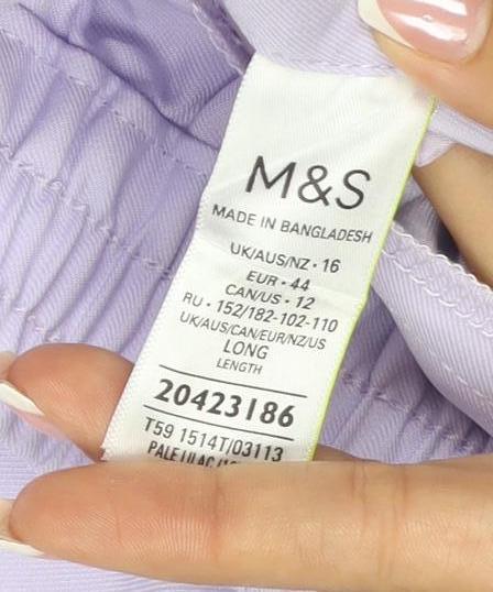 Marks & Spencer Womens Purple UK 16 Elastic Waist Straight Trousers