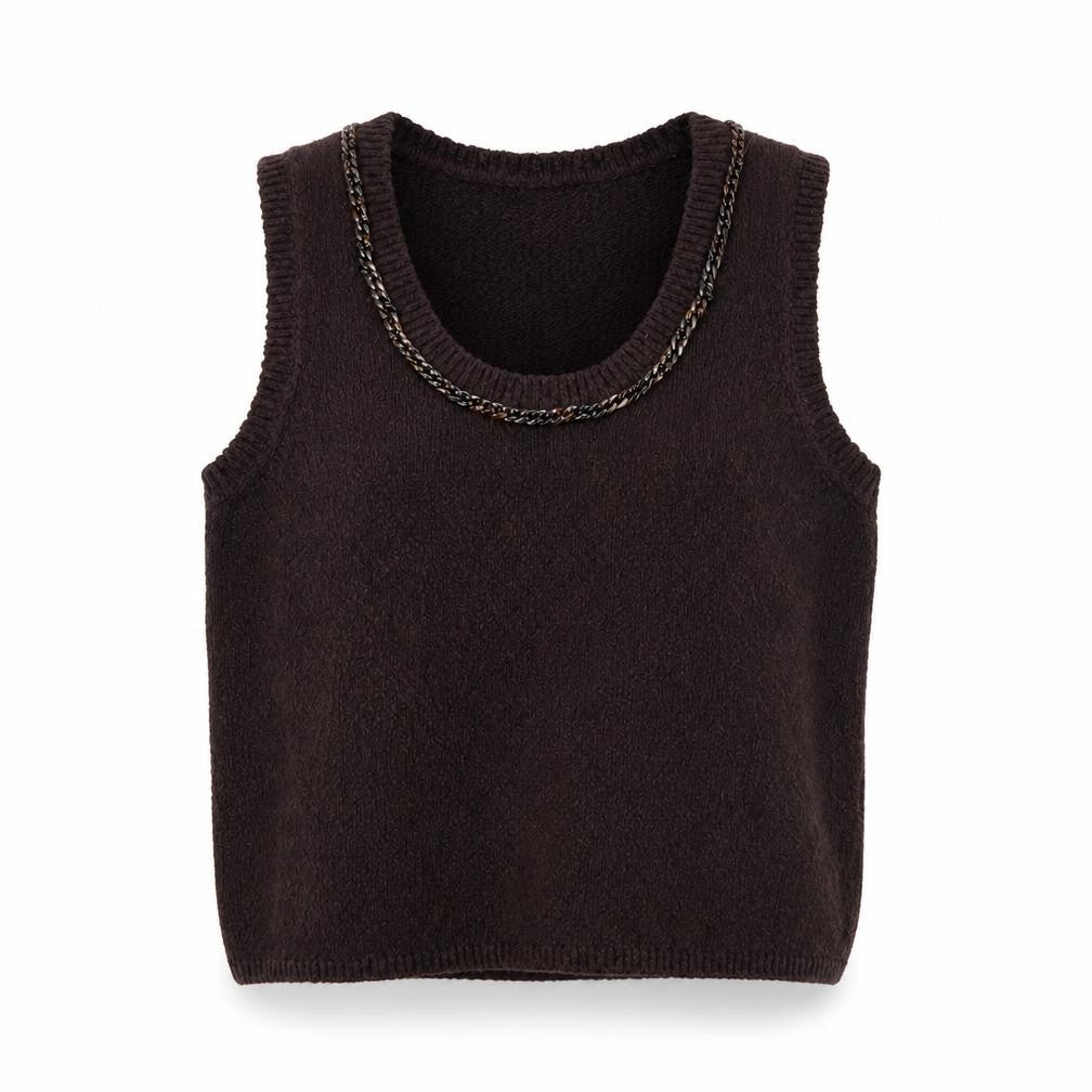 Marks & Spencer Women Brown M Knit Scoop Neck Chain Trim Tank Top