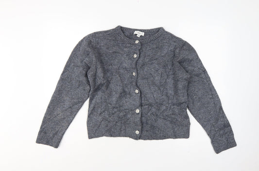 M&S Women Grey M Knit Crew Neck Jewel Button Cardigan