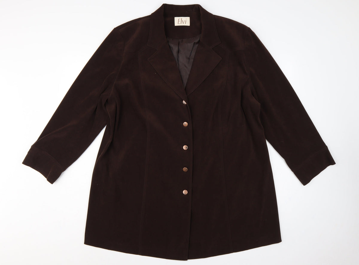 ELVI Women Brown UK 24 Long Stretch Button Lined Blazer Coat