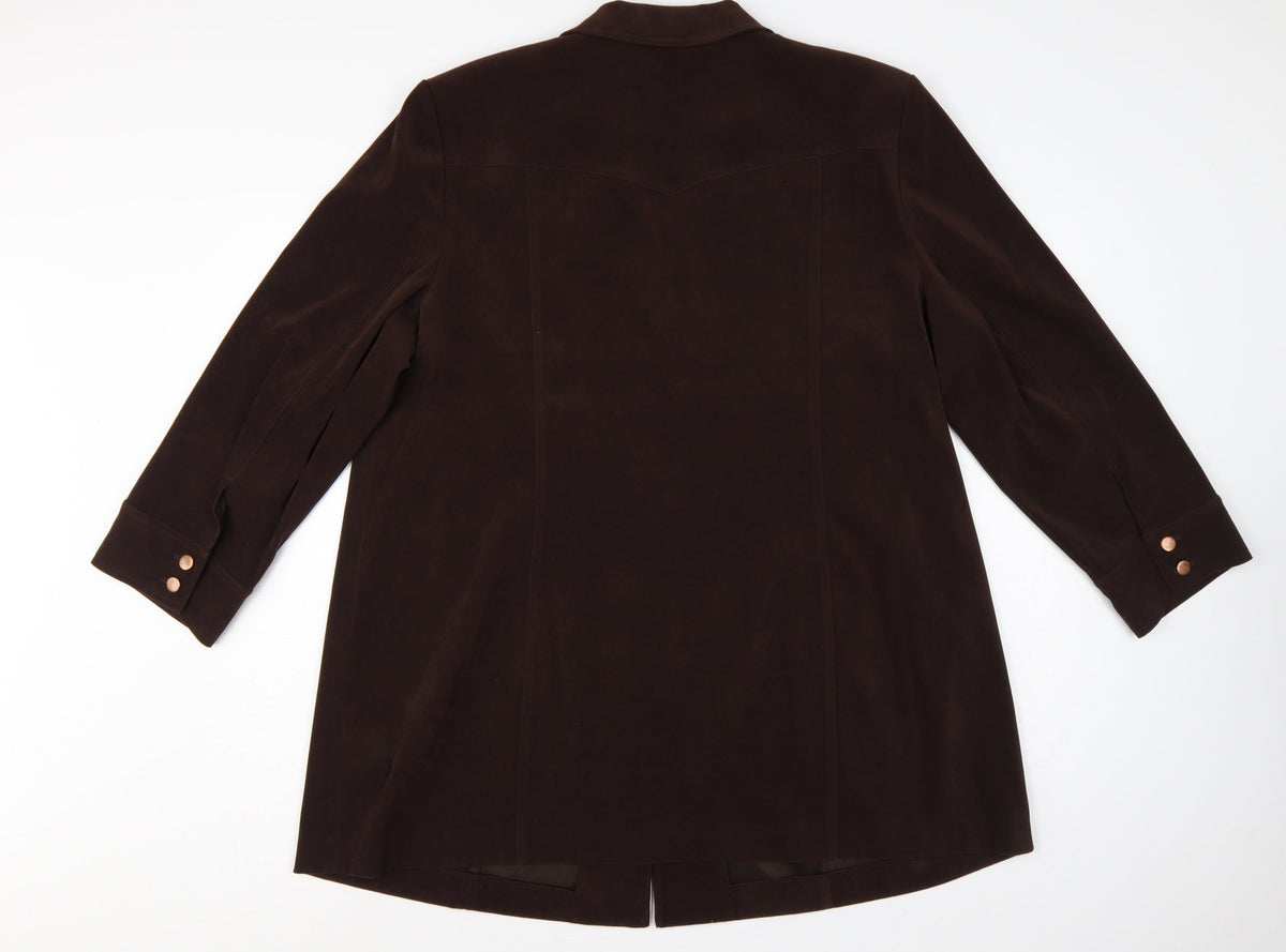 ELVI Women Brown UK 24 Long Stretch Button Lined Blazer Coat