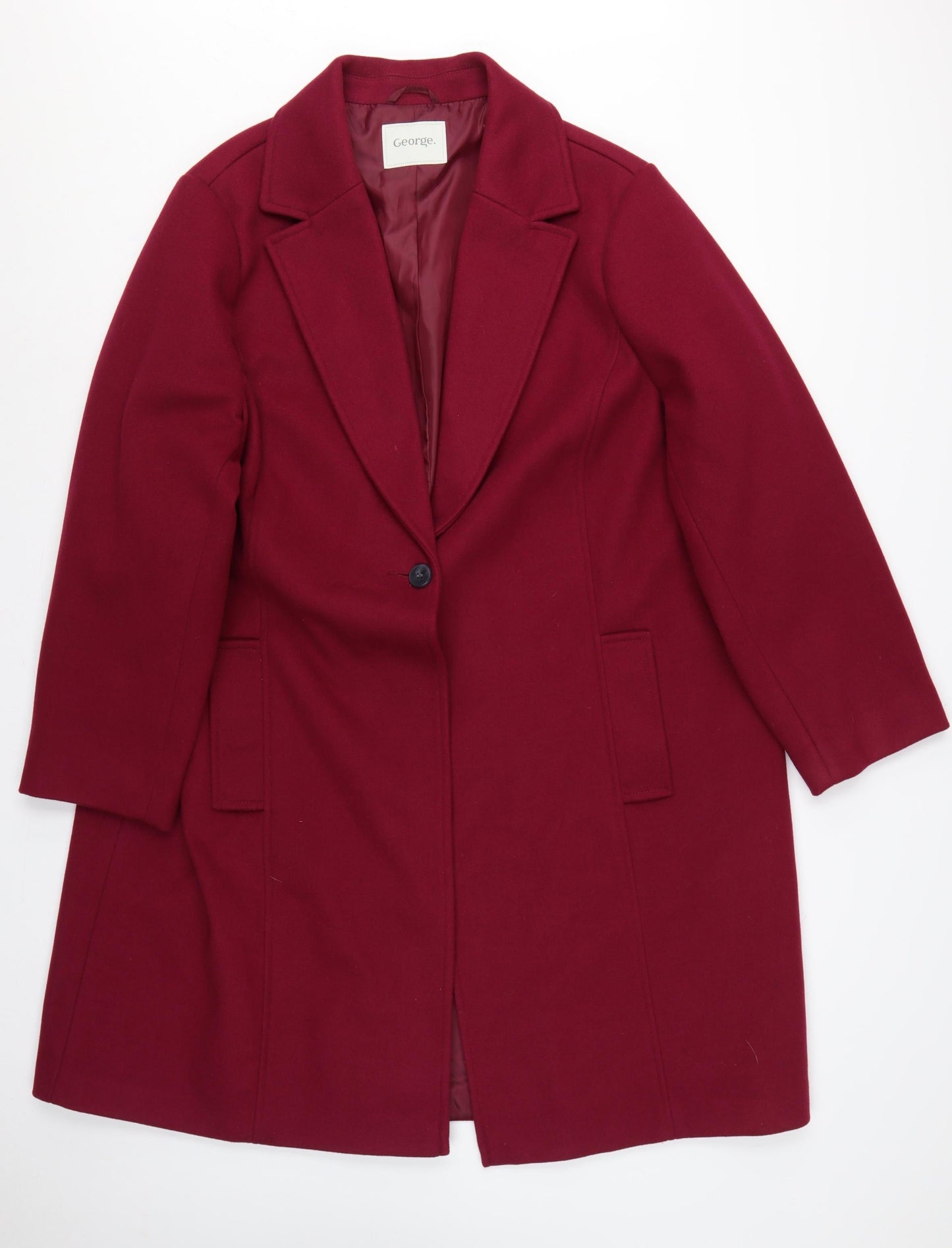 George Women’s Red Size 24 Long Single-Breasted Lined Overcoat