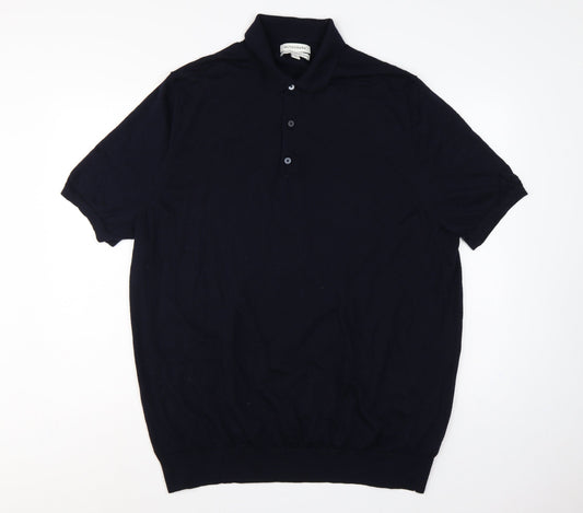 Autograph Men's Navy 3XL Merino Wool Short Sleeve Henley Jumper